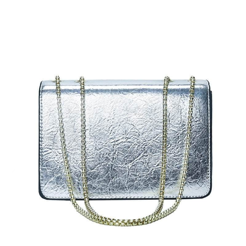 Stylish Crossbody Leather Bag with Chain Strap Silver