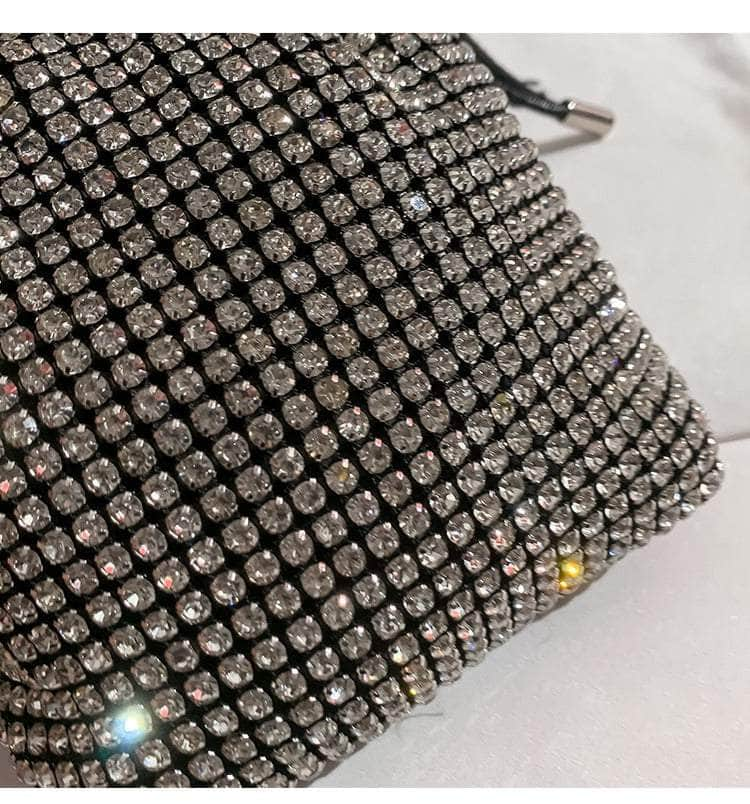 Stylish Drawstring Bag with Sparkling Silver Rhinestones