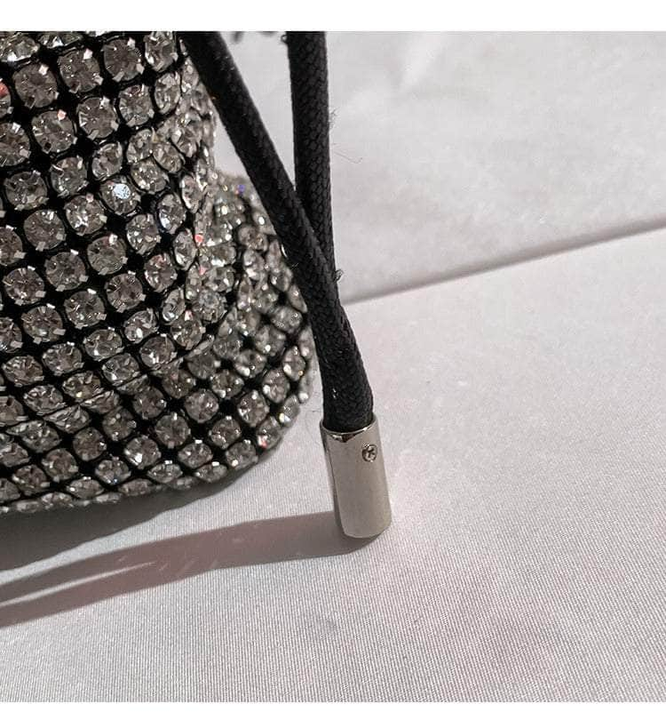 Stylish Drawstring Bag with Sparkling Silver Rhinestones