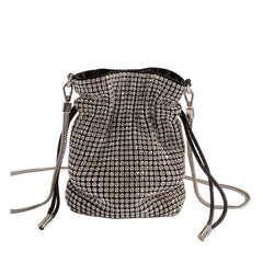 Stylish Drawstring Bag with Sparkling Silver Rhinestones