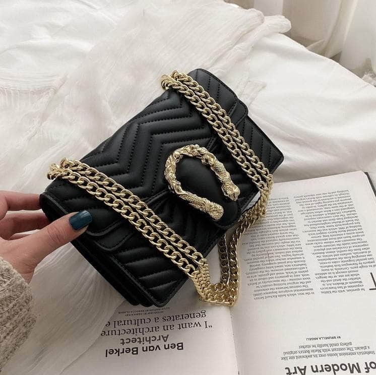 Stylish Geometric Chain Bag Black