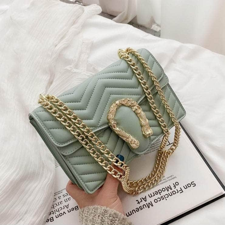 Stylish Geometric Chain Bag Green