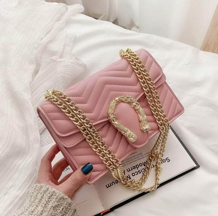 Stylish Geometric Chain Bag Pink