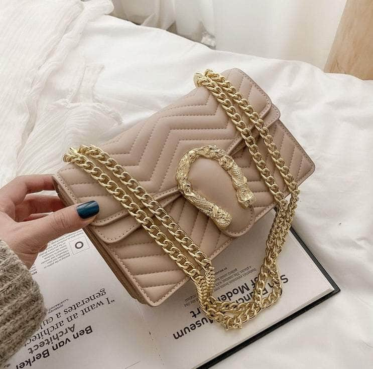 Stylish Geometric Chain Bag Tan