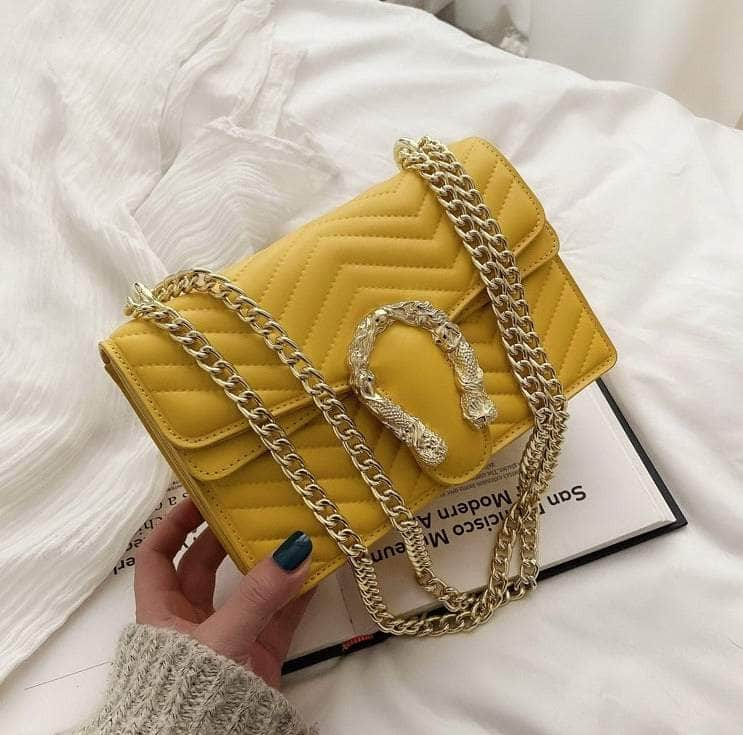 Stylish Geometric Chain Bag Yellow