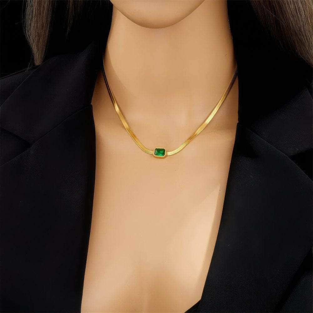 Stylish Green Zircon Crystal Pendant Necklace in 316L Stainless Steel N1996