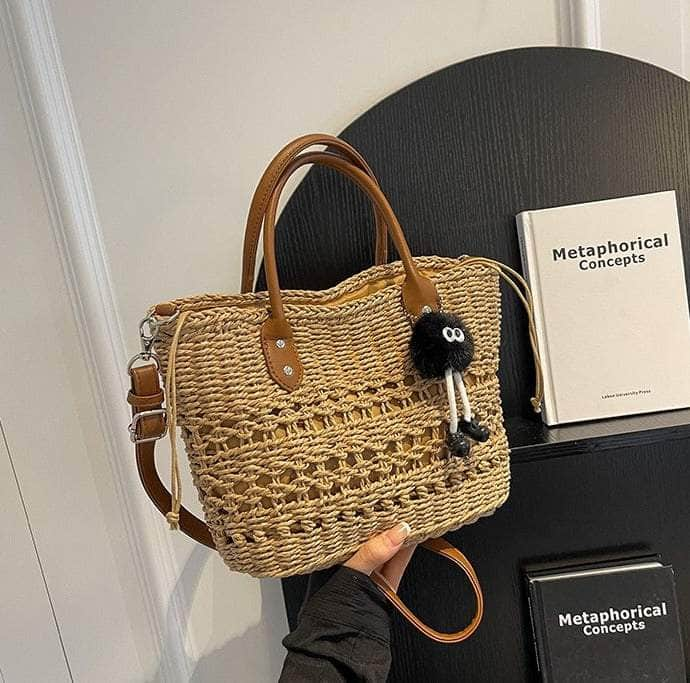 Stylish Handwoven Straw Crossbody Handbag Tan