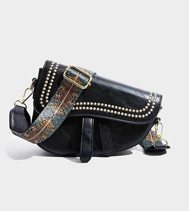 Stylish Leather Crossbody Bag with an Eye-Catching Shape Black