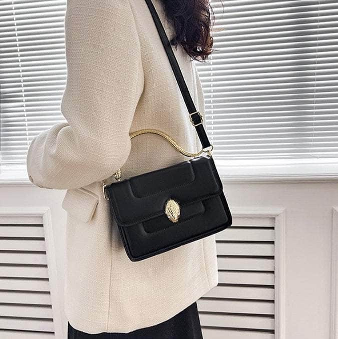 Stylish Leather Crossbody Bag with Snake Golden Handle