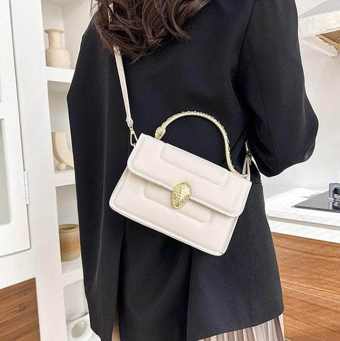 Stylish Leather Crossbody Bag with Snake Golden Handle