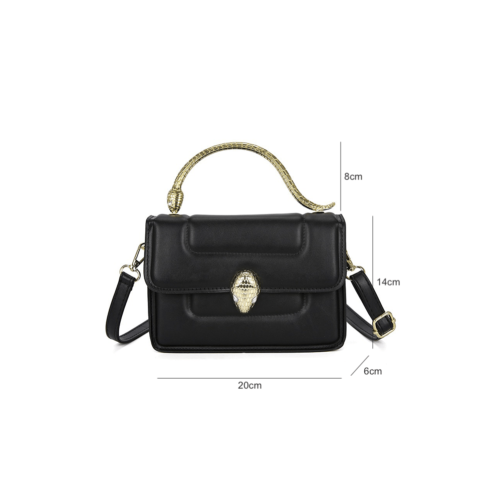 Stylish Leather Crossbody Bag with Snake Golden Handle