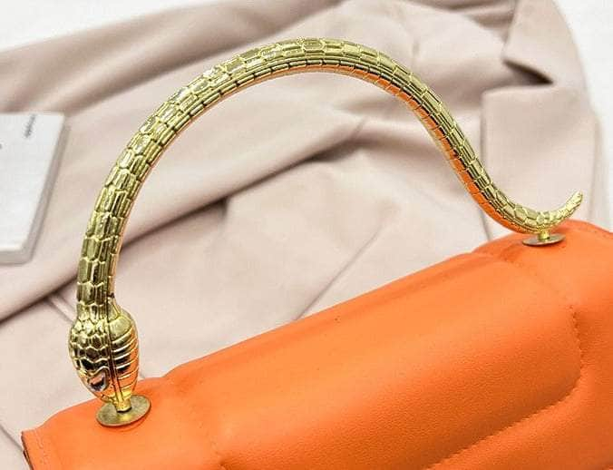 Stylish Leather Crossbody Bag with Snake Golden Handle