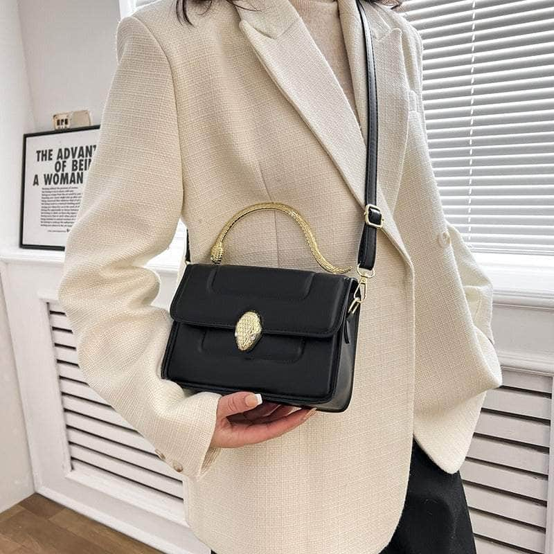 Stylish Leather Crossbody Bag with Snake Golden Handle