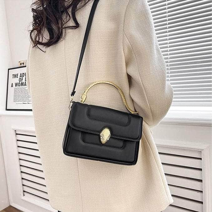 Stylish Leather Crossbody Bag with Snake Golden Handle