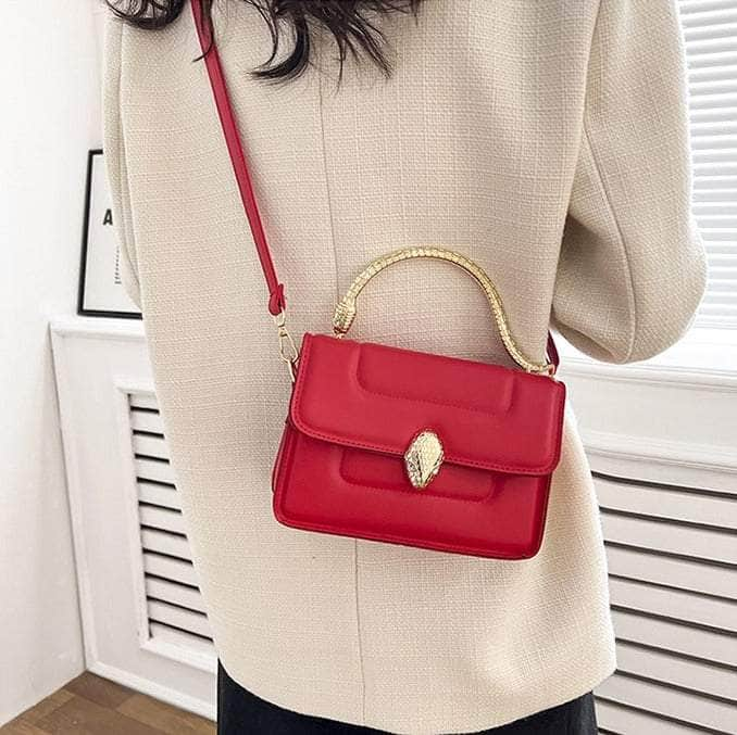 Stylish Leather Crossbody Bag with Snake Golden Handle