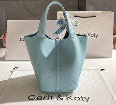 Stylish Metallic Deco Bucket Bag in Solid Color Blue