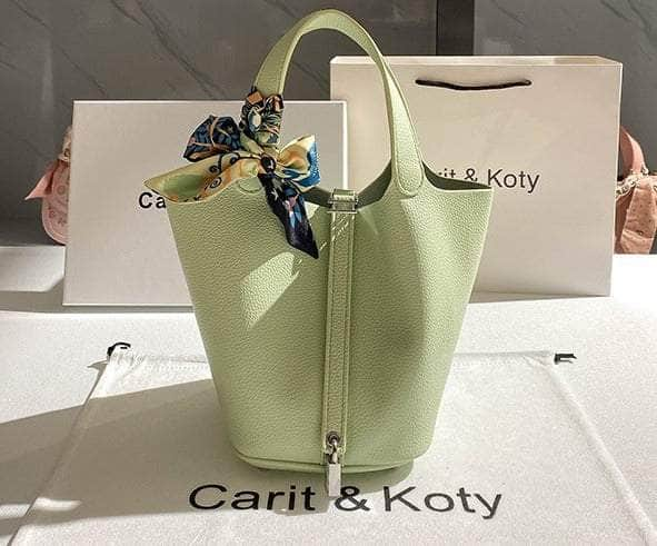 Stylish Metallic Deco Bucket Bag in Solid Color Green