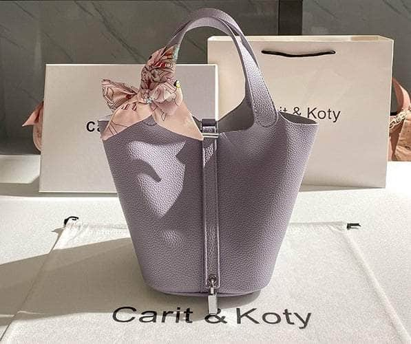 Stylish Metallic Deco Bucket Bag in Solid Color Purple