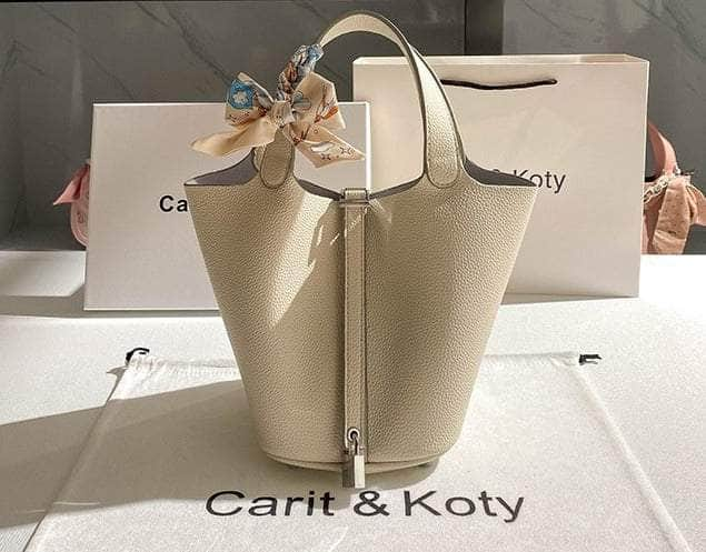 Stylish Metallic Deco Bucket Bag in Solid Color White