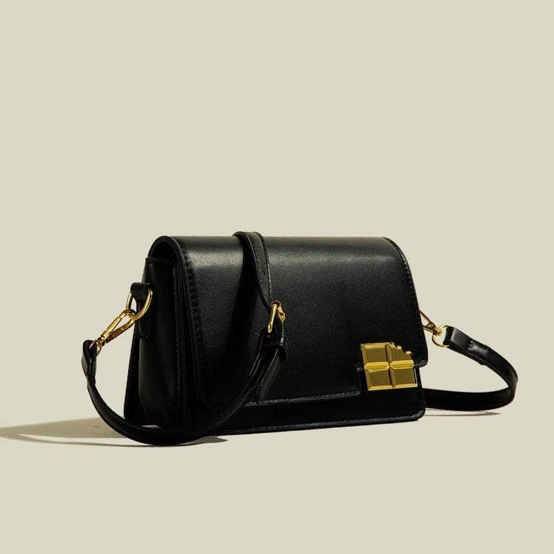 Stylish Microfiber Leather Purse with Golden Lock Accent Black