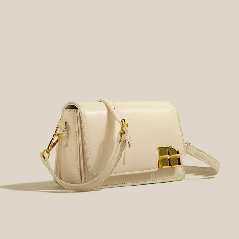 Stylish Microfiber Leather Purse with Golden Lock Accent White