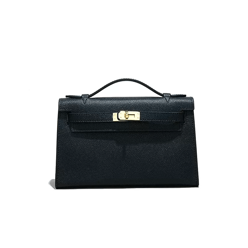 Stylish Mini Calf Leather Handbag with Hardware Black