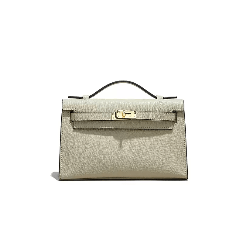 Stylish Mini Calf Leather Handbag with Hardware Gray