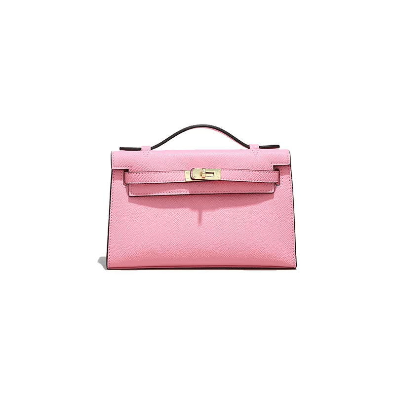 Stylish Mini Calf Leather Handbag with Hardware Pink