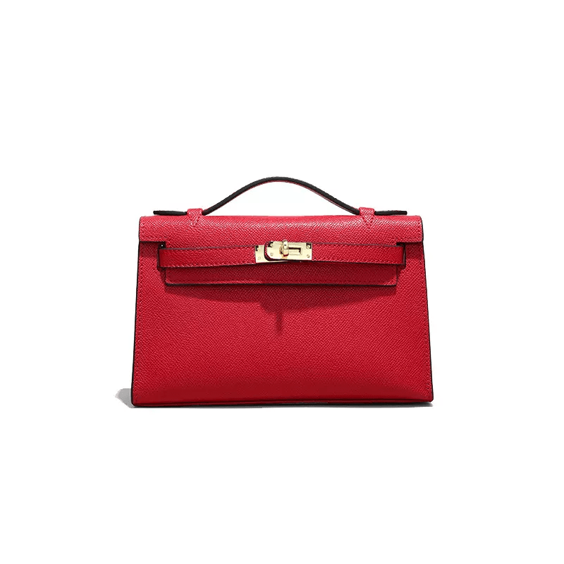 Stylish Mini Calf Leather Handbag with Hardware Red