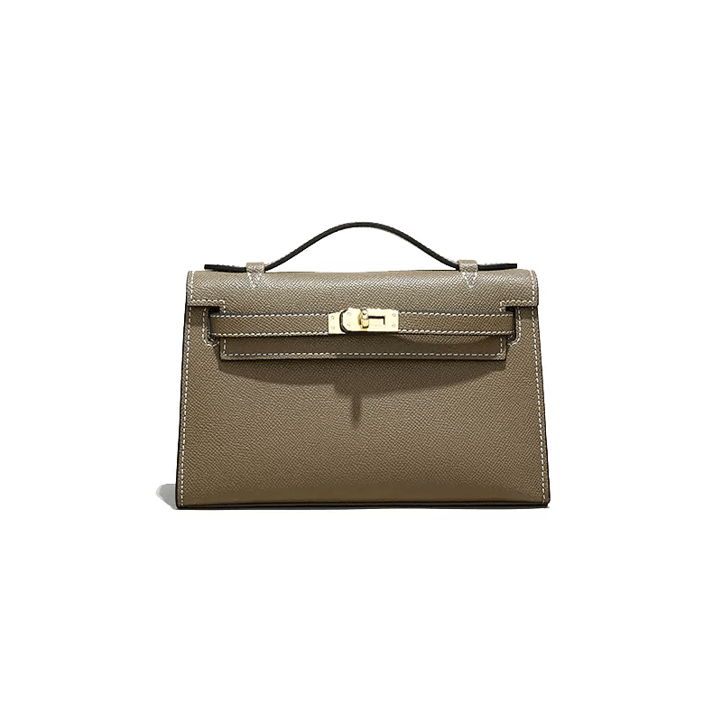 Stylish Mini Calf Leather Handbag with Hardware Taupe