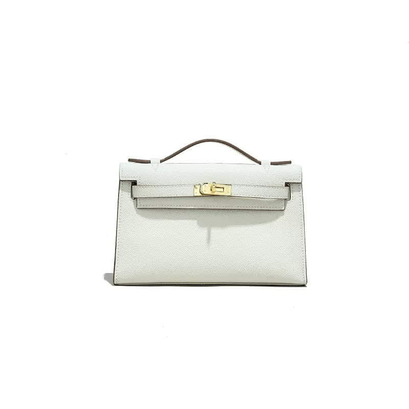 Stylish Mini Calf Leather Handbag with Hardware White