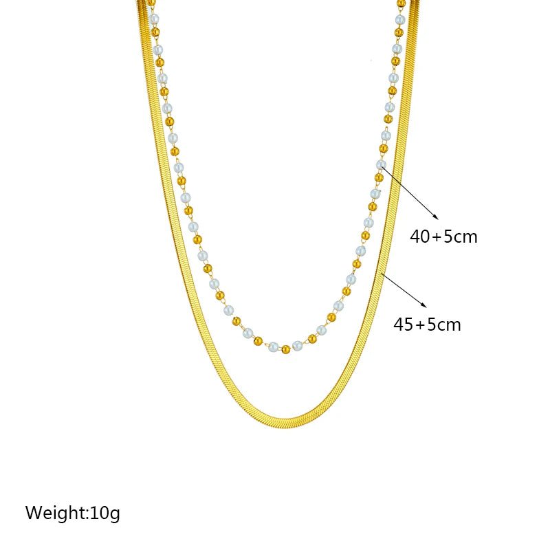 Stylish Multilayer Snake and Pearl Chains Necklace in 316L Stainless Steel N1934