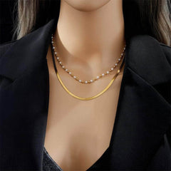 Stylish Multilayer Snake and Pearl Chains Necklace in 316L Stainless Steel N1934