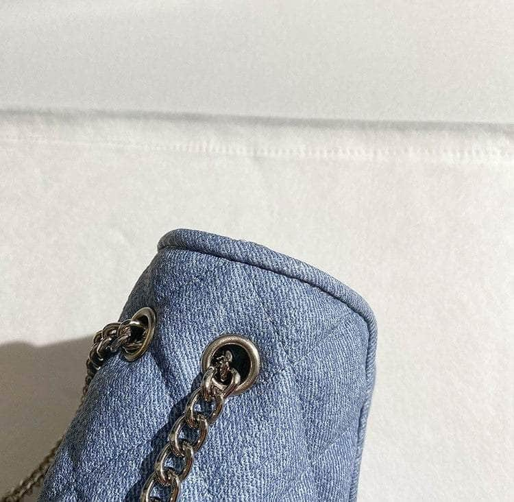 Stylish Quilted Denim Flap Shoulder Bag