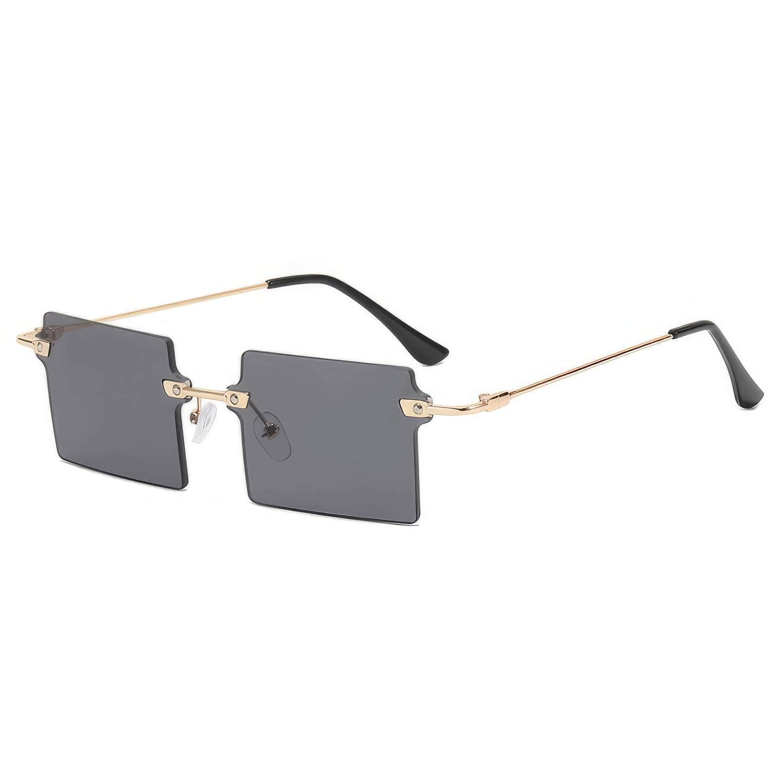 Stylish Rectangle Cut Edge Sunglasses Gray/Gold / Resin