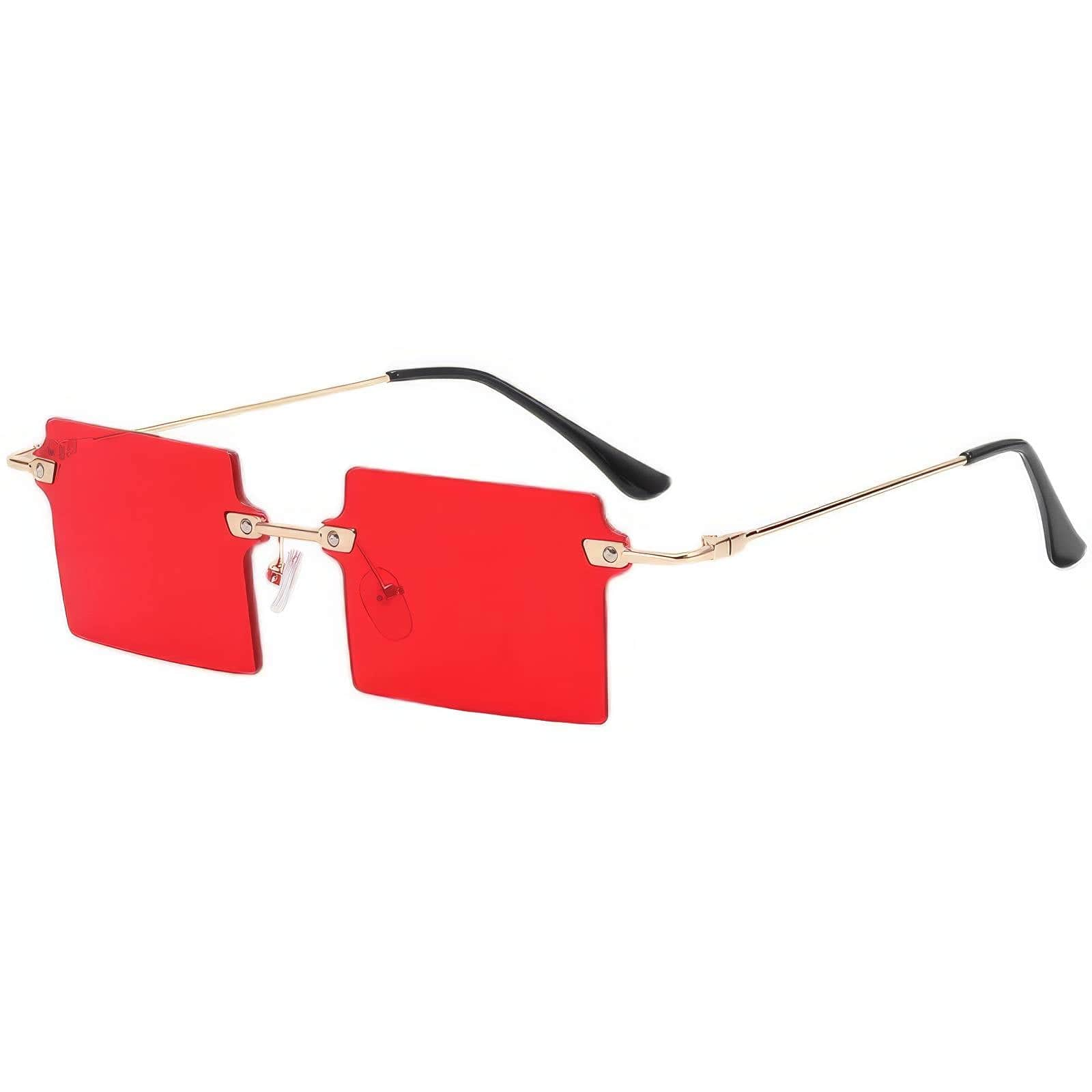 Stylish Rectangle Cut Edge Sunglasses Red/Gold / Resin