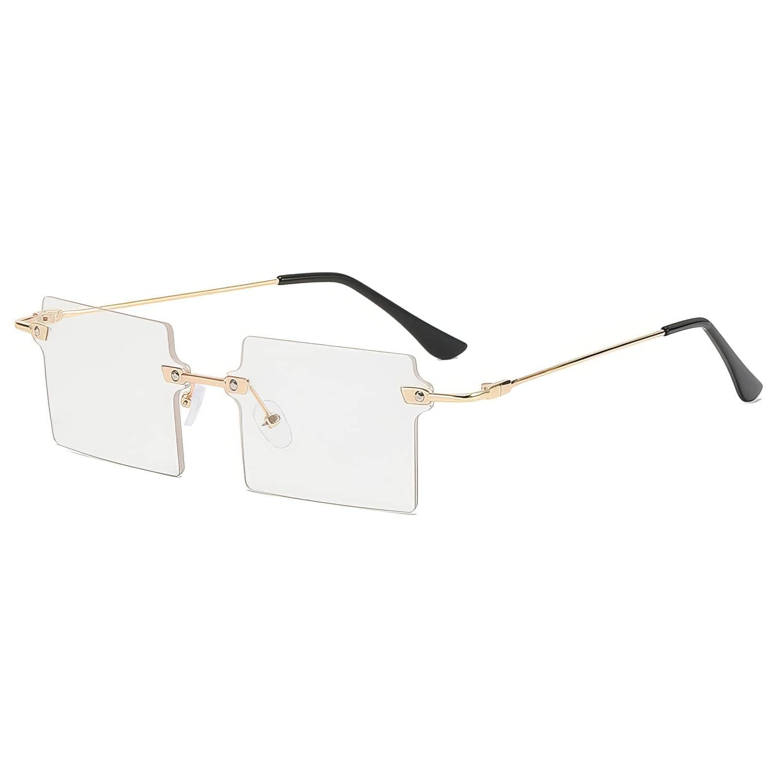 Stylish Rectangle Cut Edge Sunglasses White/Gold / Resin