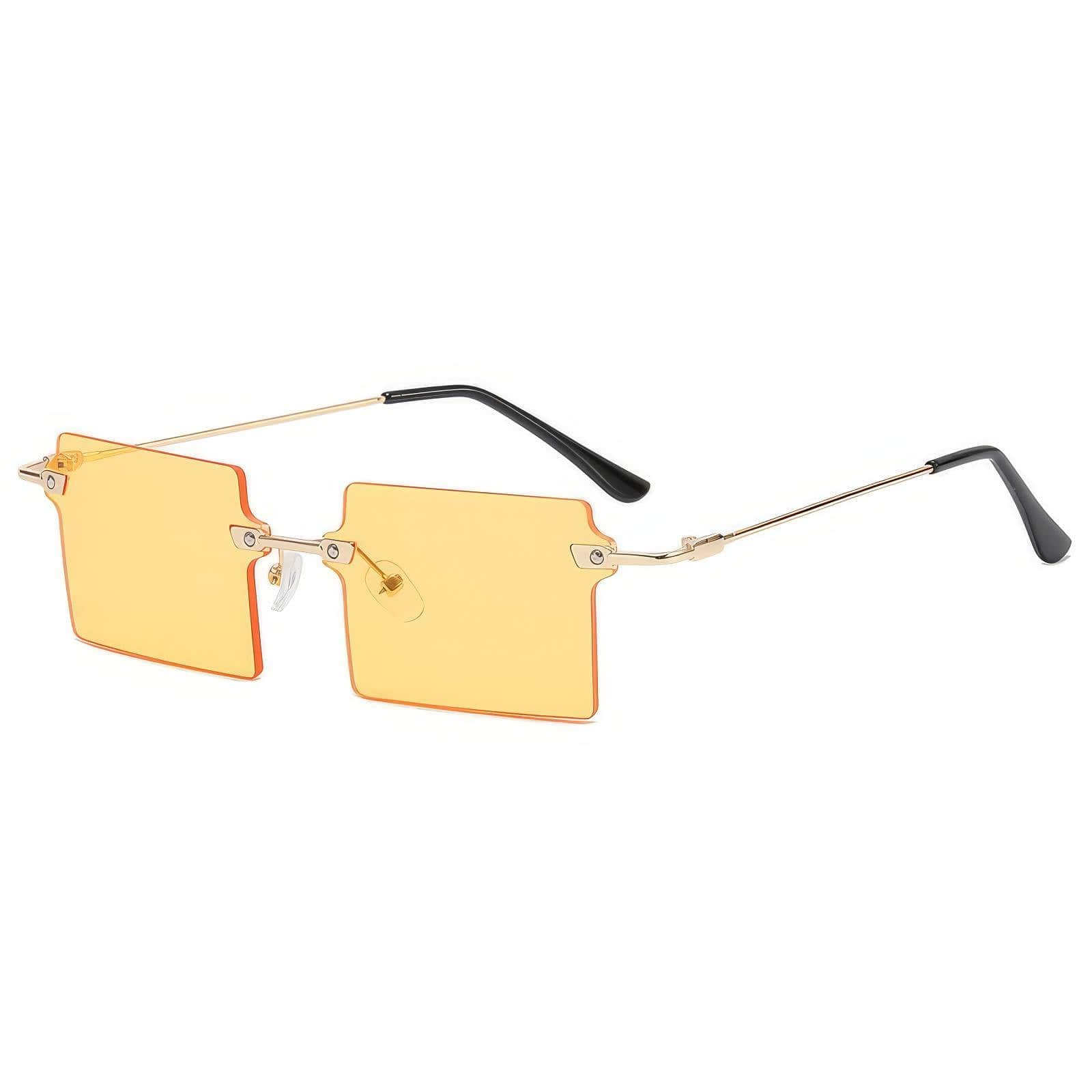 Stylish Rectangle Cut Edge Sunglasses Yellow/Gold / Resin