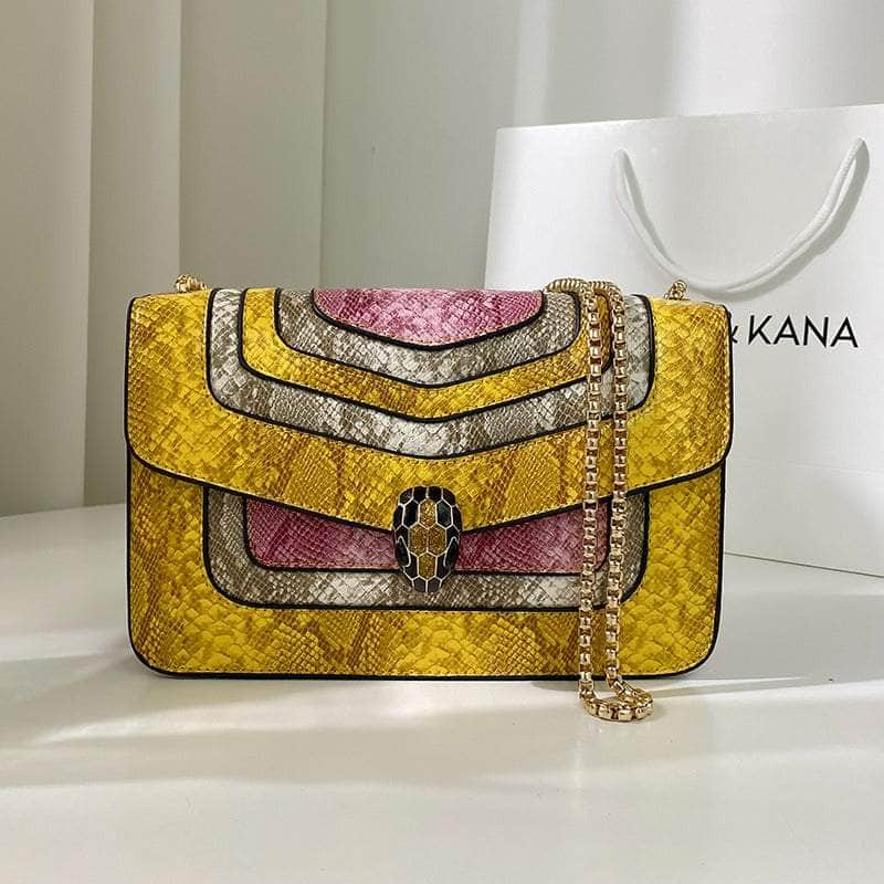 Stylish Reptile Skin Shoulder Crossbody Bag Yellow