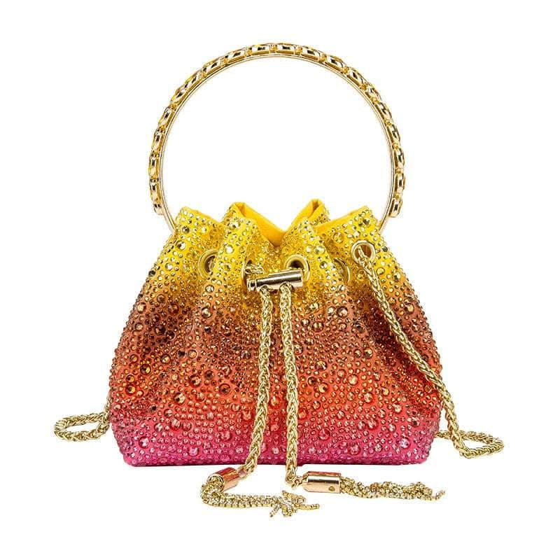 Stylish Rhinestones Shoulder Bag with Round Metal Handle