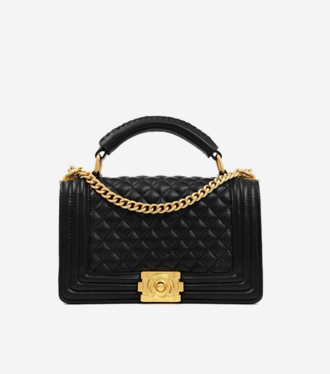 Stylish Shoulder Bag with Checkered Design Black