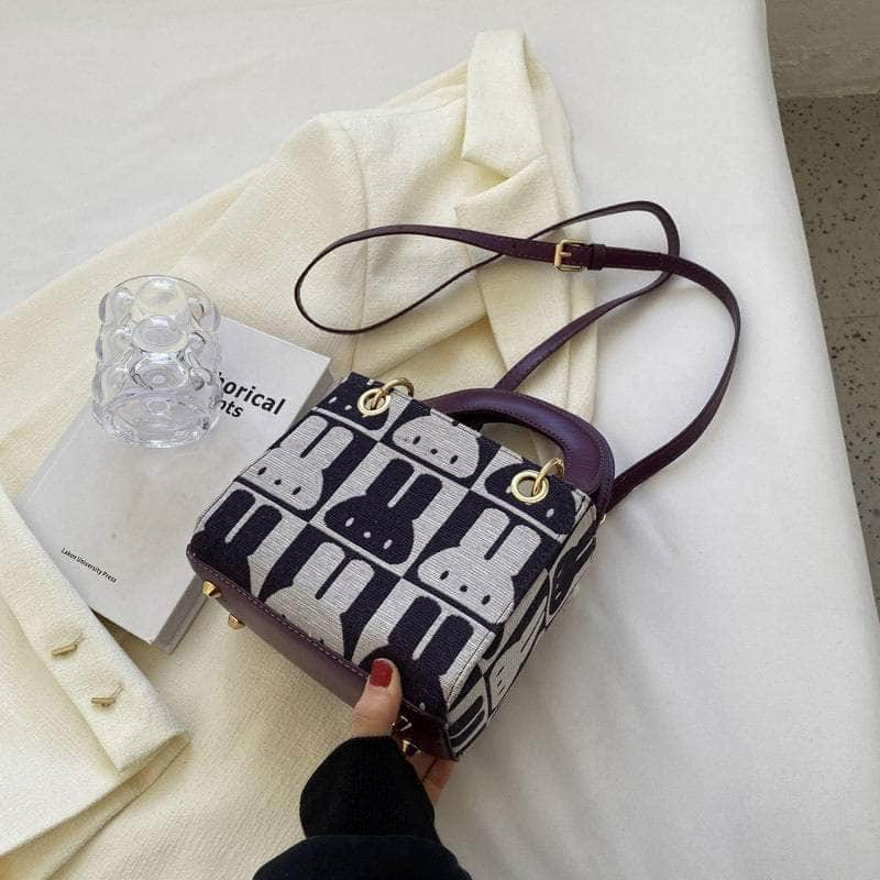 Stylish Shoulder Bag With Unique Bed-Inspired Handle Purple / No Pearl