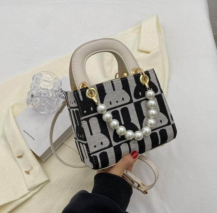 Stylish Shoulder Bag With Unique Bed-Inspired Handle White / Pearl