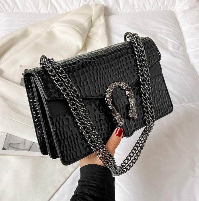 Stylish Square Chain Shoulder Purse Black