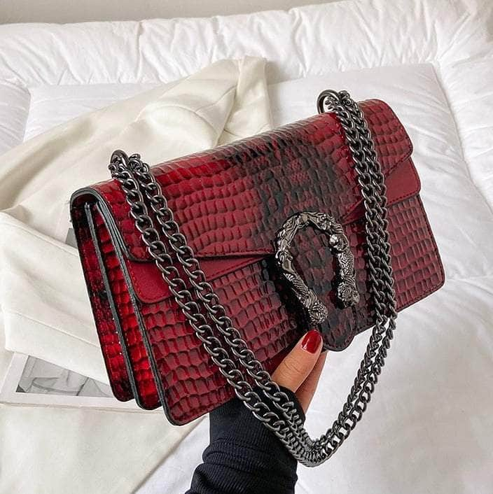 Stylish Square Chain Shoulder Purse Red