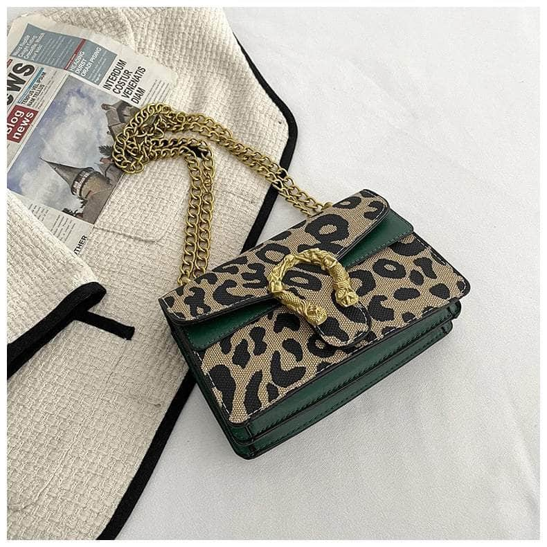 Stylish Square leather Bag with Gold Accent Green