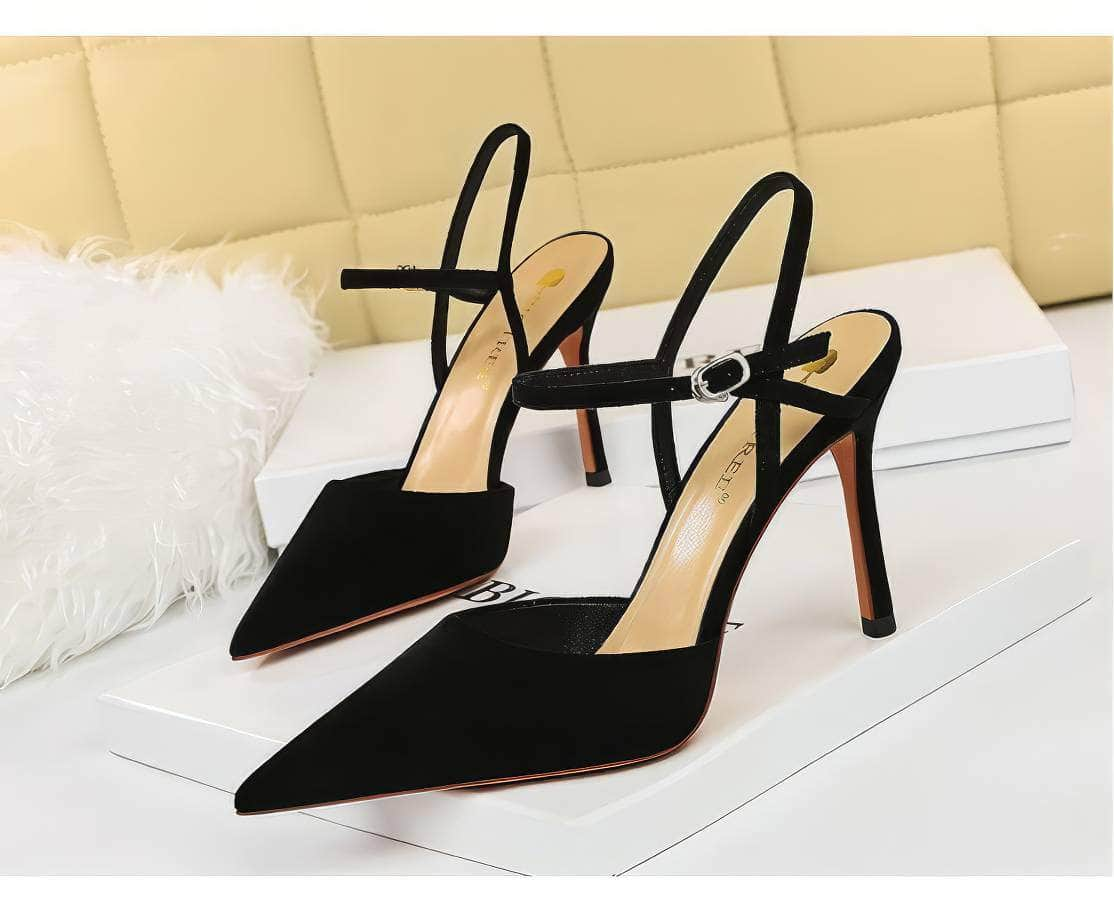 Suede Buckle Strap Closure High Heels