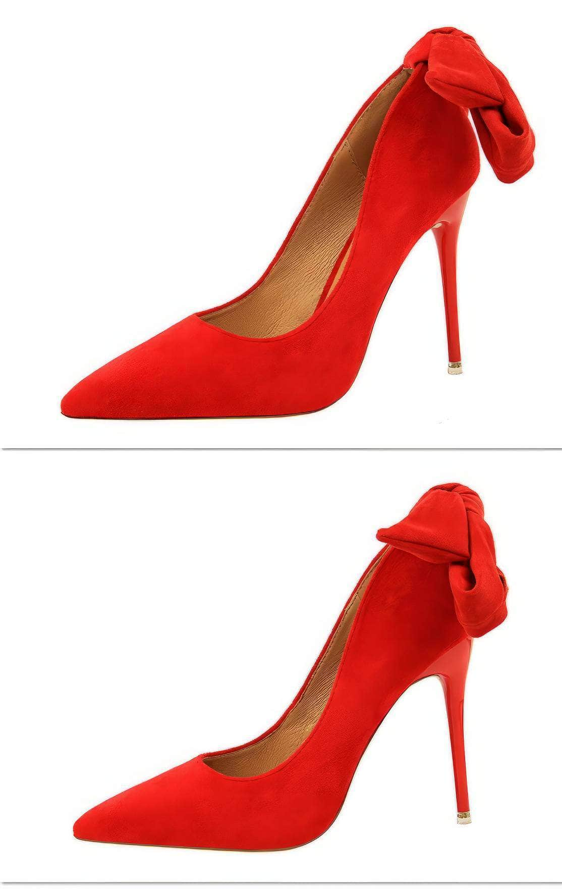 Suede Pointy Toe Bow Knot Detail Court Heels