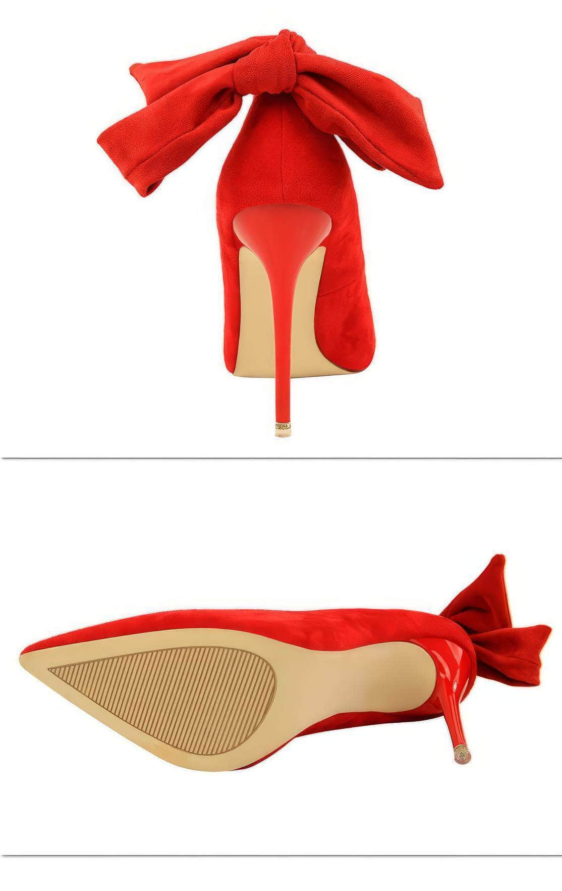 Suede Pointy Toe Bow Knot Detail Court Heels