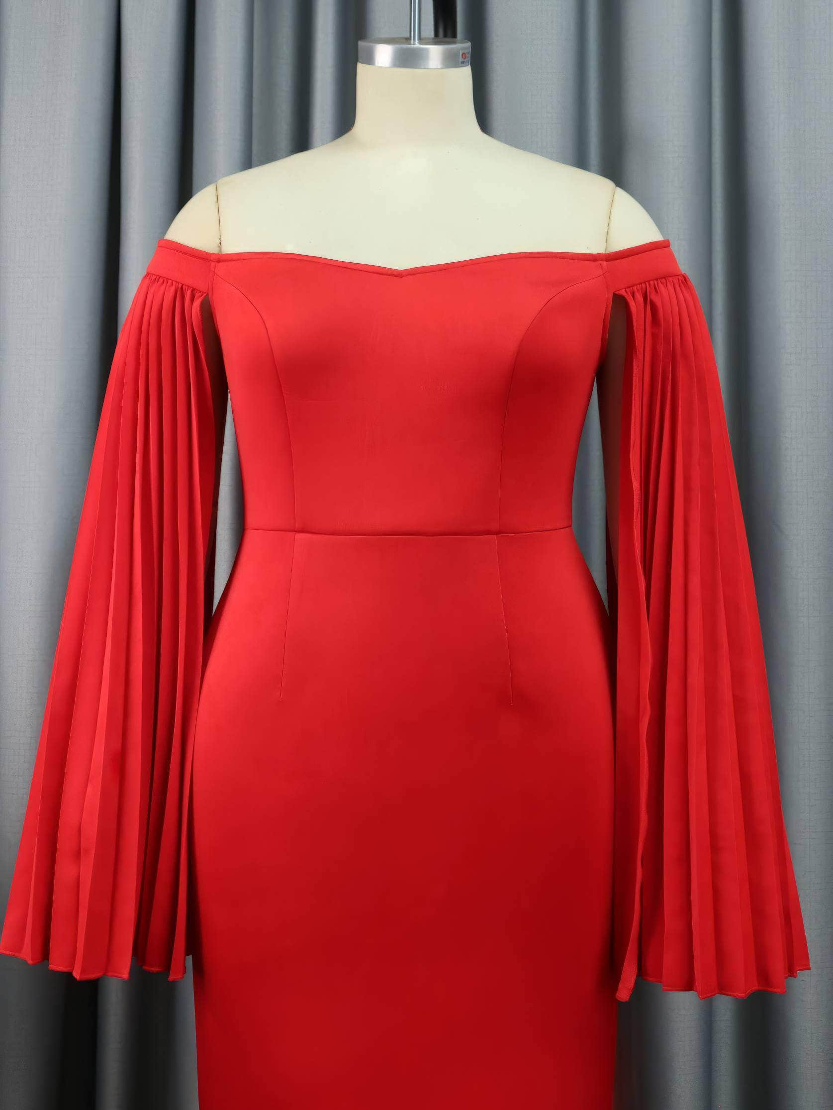 Sweetheart Neck Pleated Cape Column Dress